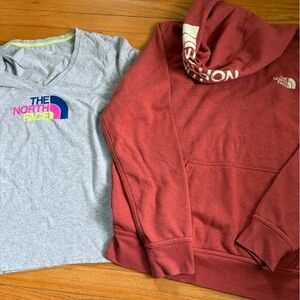 The North Face Gray V-Neck T-Shirt and Maroon Hoodie